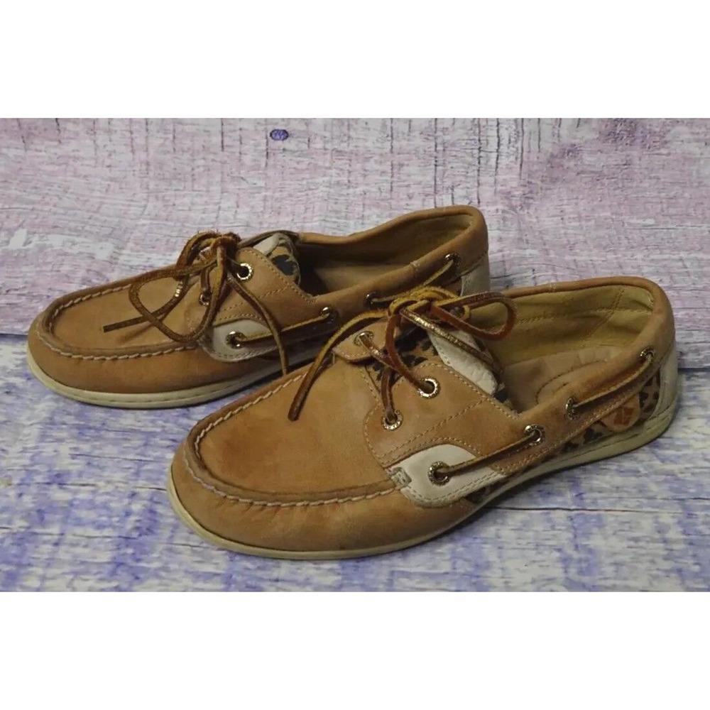 Sperry Top-Sider Boat Deck Women’s Sz 7M Leather Cheetah Print Shoes Slip on